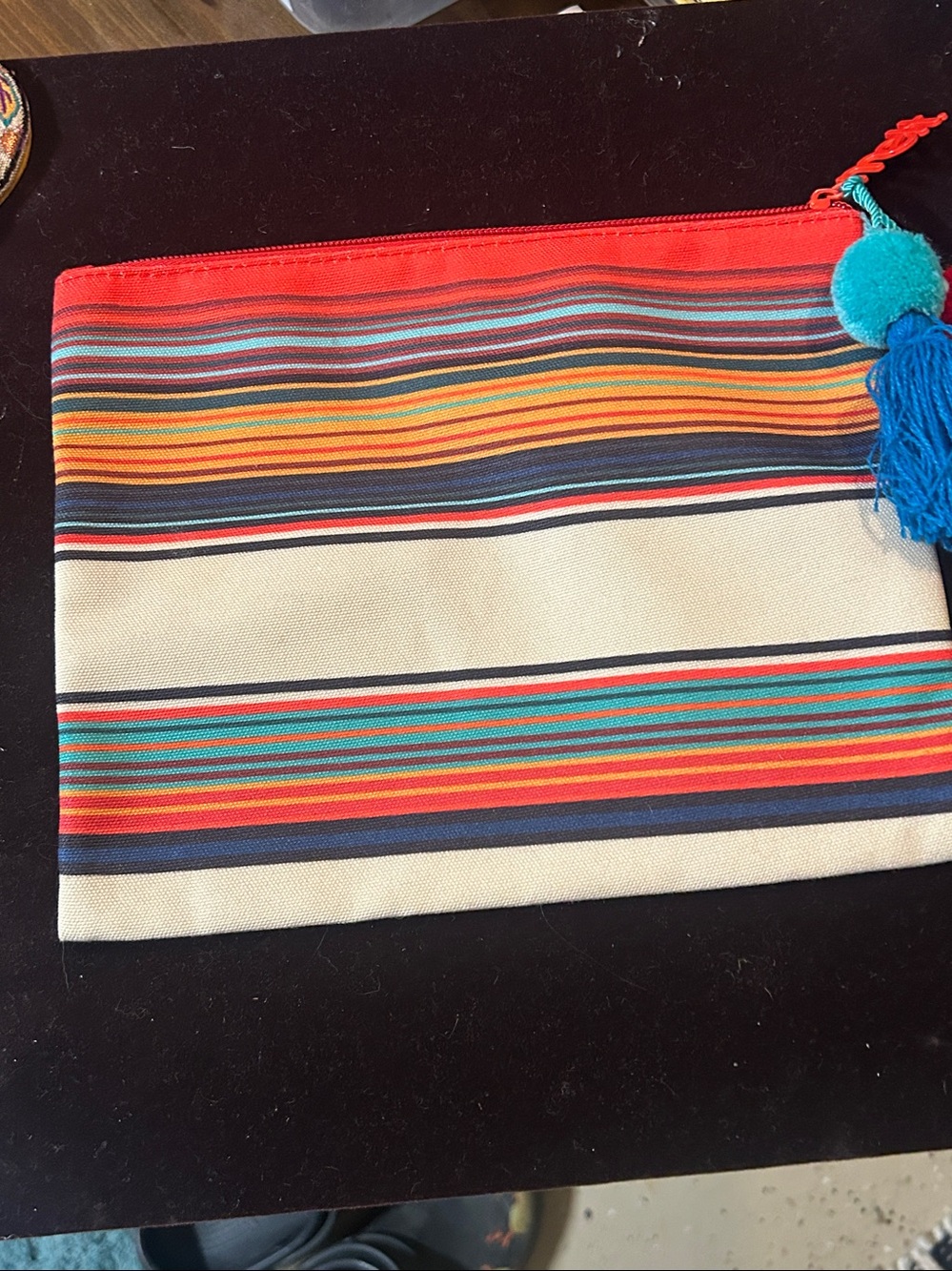 Striped Canvas Pouch Clutch with Tassel - Multicolor mirror added - Picture 4 of 8